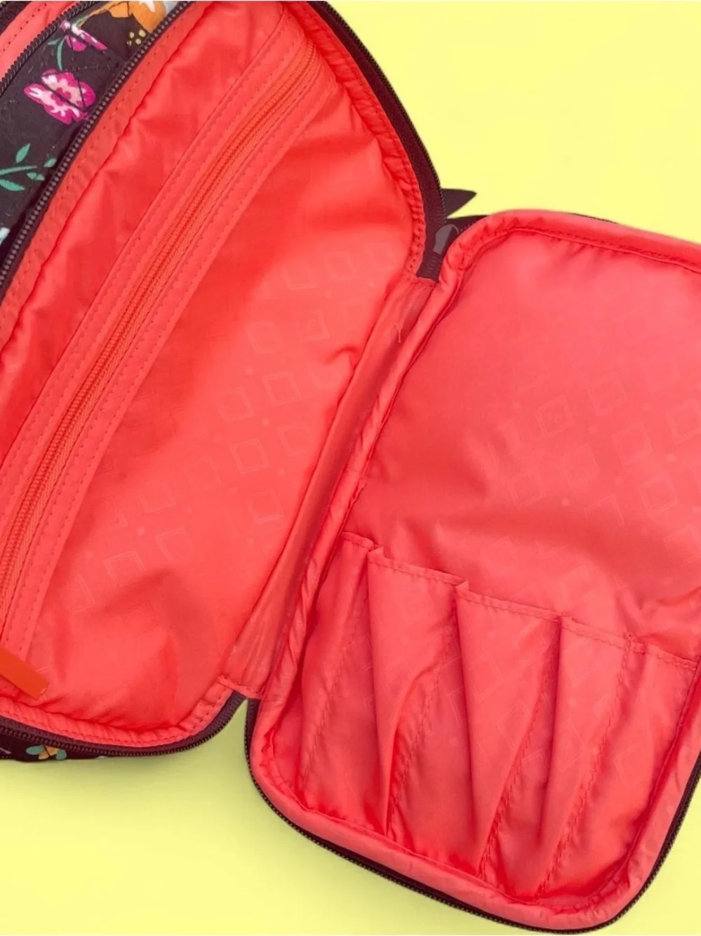 Vera Bradley Tangerine twist double zip Floral Quilted cosmetic Makeup Case